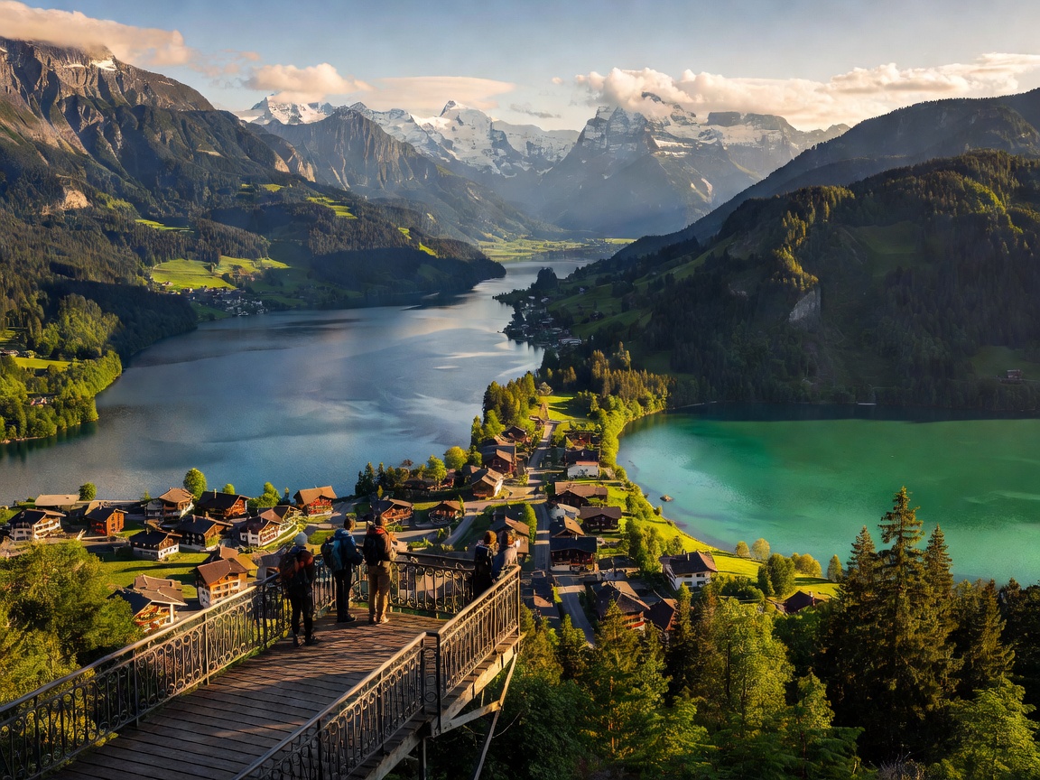 Two lakes bridge at Harder Kulm viewing platform overlooking Interlaken