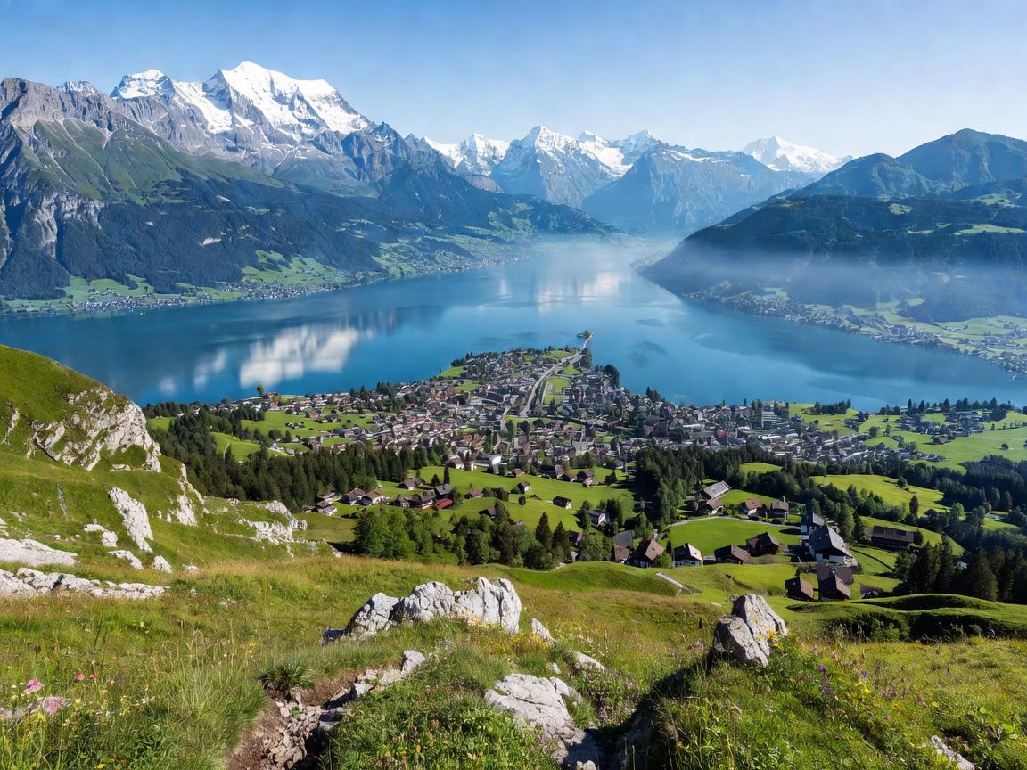 View from Harder Kulm overlooking Interlaken and two blue lakes